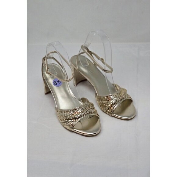 NINE WEST WOMEN'SHIGH HEEL SANDALS GOLD SIZE 8.5M - Picture 1 of 7